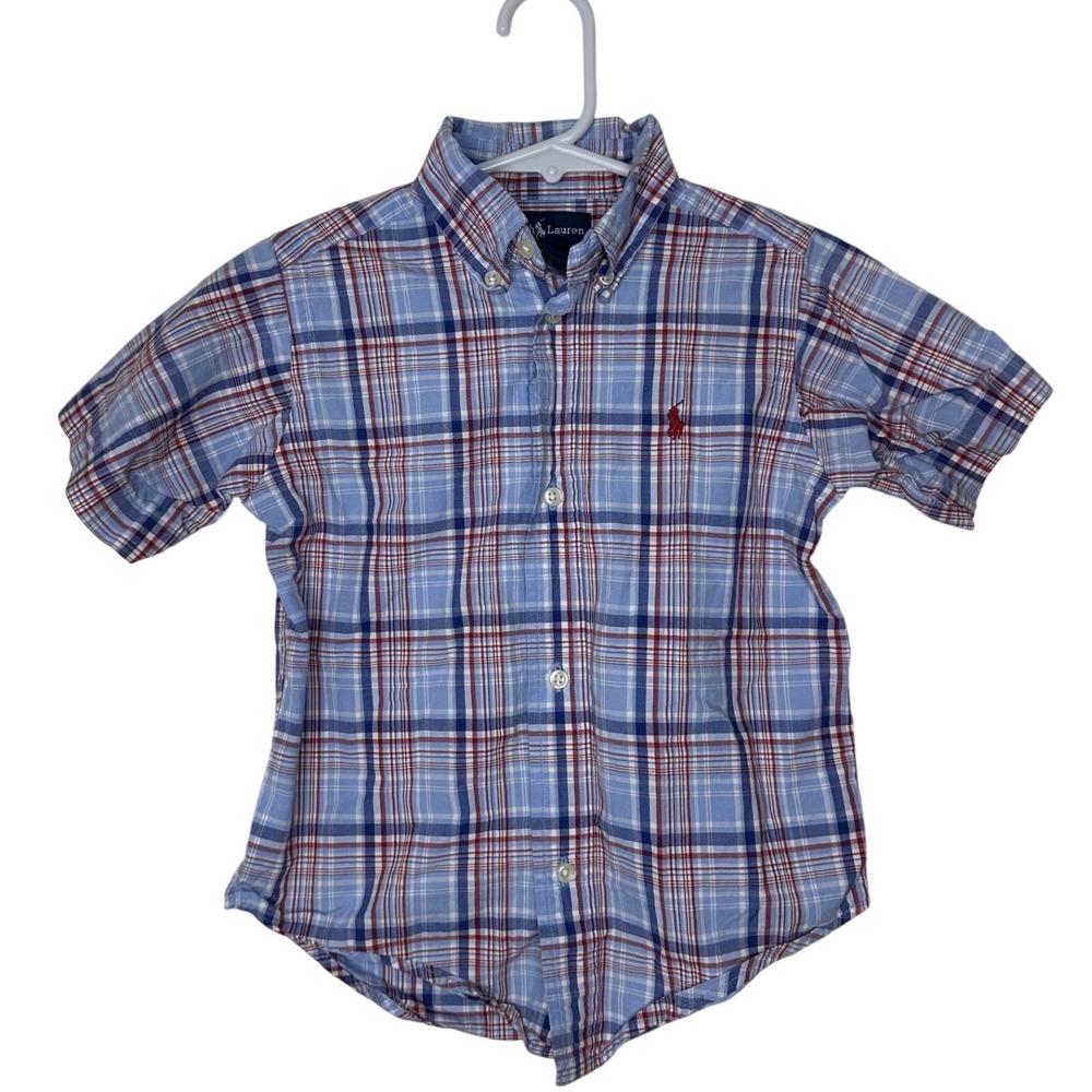 Ralph Lauren Toddler Boys Size 3T Blue Red Plaid Short Sleeve Button Down Shirt